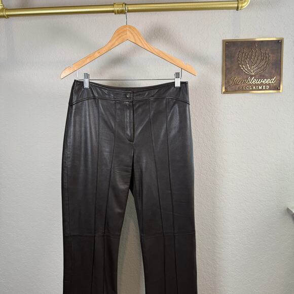 Women's Carlisle Chocolate Brown Straight Leg 100% Leather Pants Size 4 - Picture 3 of 11